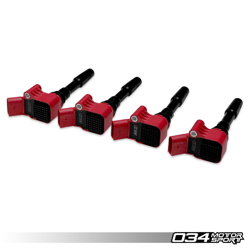 Juego de 4 bobinas de encendido de alto rendimiento rojas 034Motorsport para motores EA8XX (tipo MQB)