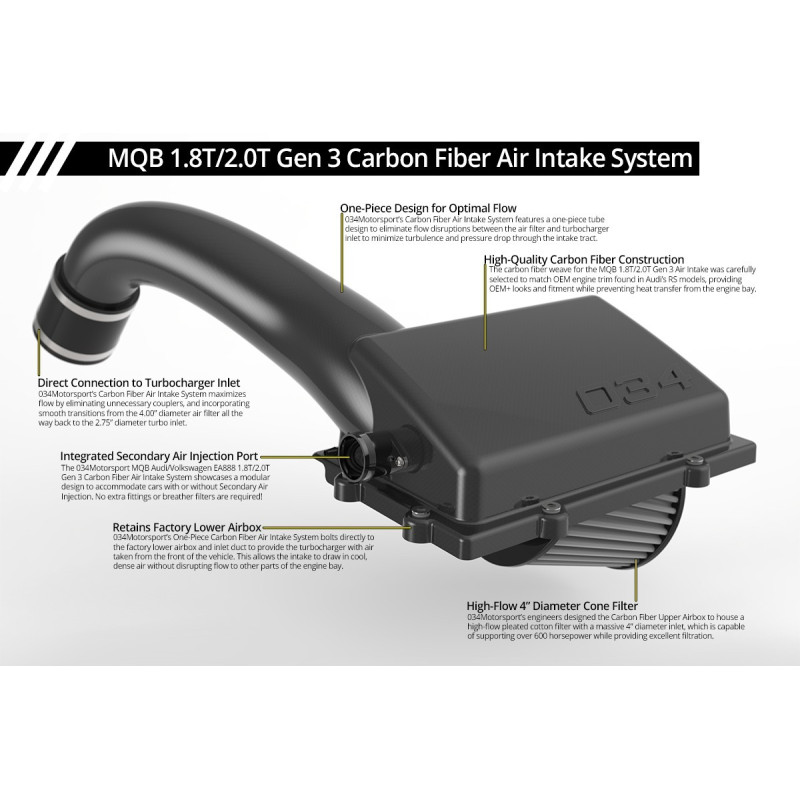 Admisión de carbono X34 Open-Top 034Motorsport para Audi A3/S3/TT/TTS 8V y VW Golf 7 (MQB)