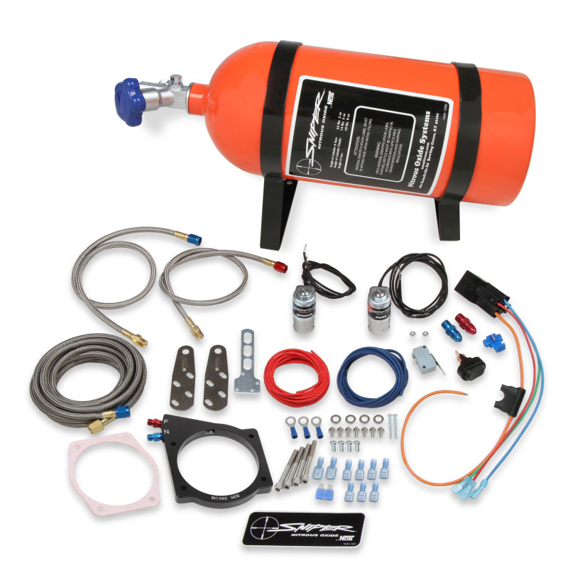 Kit de nitro húmedo con placa Sniper GM LS cuerpo de mariposa 4 tornillos 102/105 mm 1997-2012 - botella naranja de 10 lb