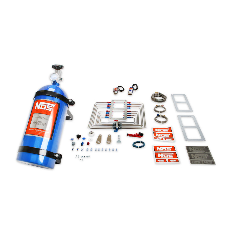 GMC 6-71 / 8-71 Supercharger Nitrous Kit Show Version - Polished Plate, Red/Blue Hoses, Blue 10 lb Bottle