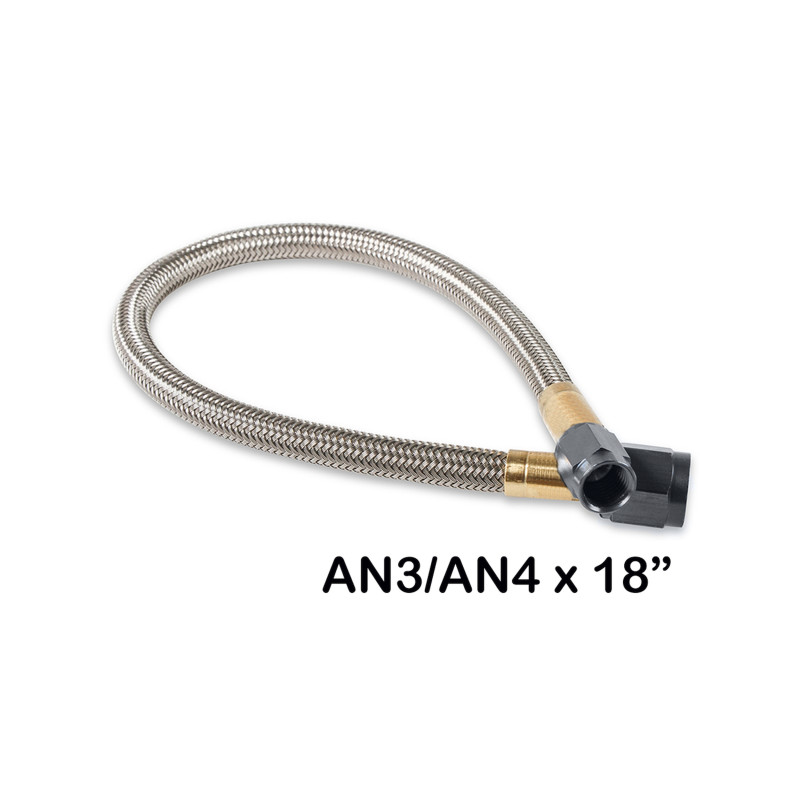 Edelstahl-Geflechtschlauch -4AN auf -3AN - Länge 18 Zoll (46 cm) - schwarze Anschlüsse