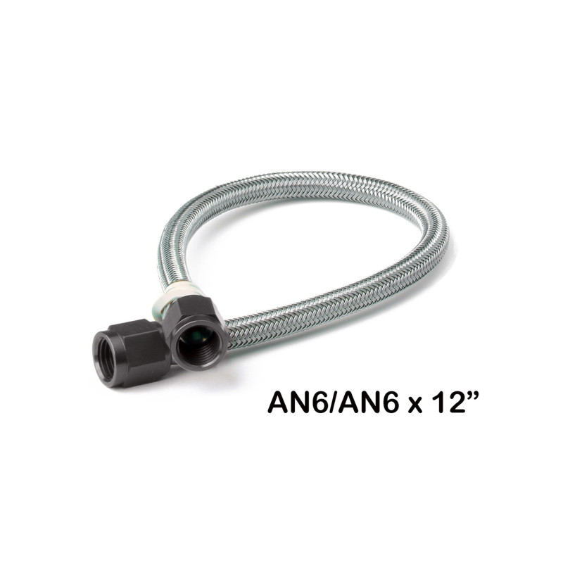 Durite tressée inox -6AN - longueur 1 ft (30 cm) - raccords noirs