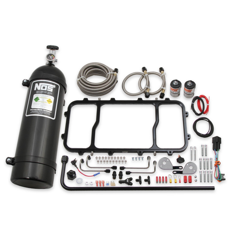 Kit de nitro seco con placa para admisión Holley LS Hi-Ram - aluminio mecanizado negro, botella negra de 15 lb