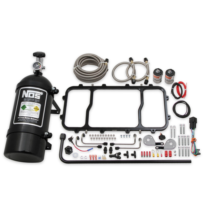 Kit nitro a secco con piastra per collettore Holley LS Hi-Ram - alluminio dal pieno nero, bombola nera da 10 lb