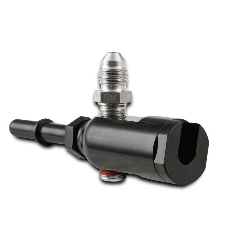 Kraftstoffverteiler-Adapter 5/16 OE auf 3 Anschlüsse 1/8 NPT - schwarz eloxiertes Aluminium
