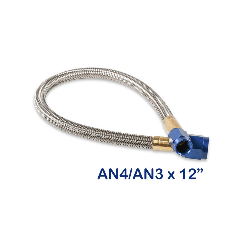 Durite tressée inox -4AN vers -3AN - longueur 1 ft (30 cm) - raccords bleus