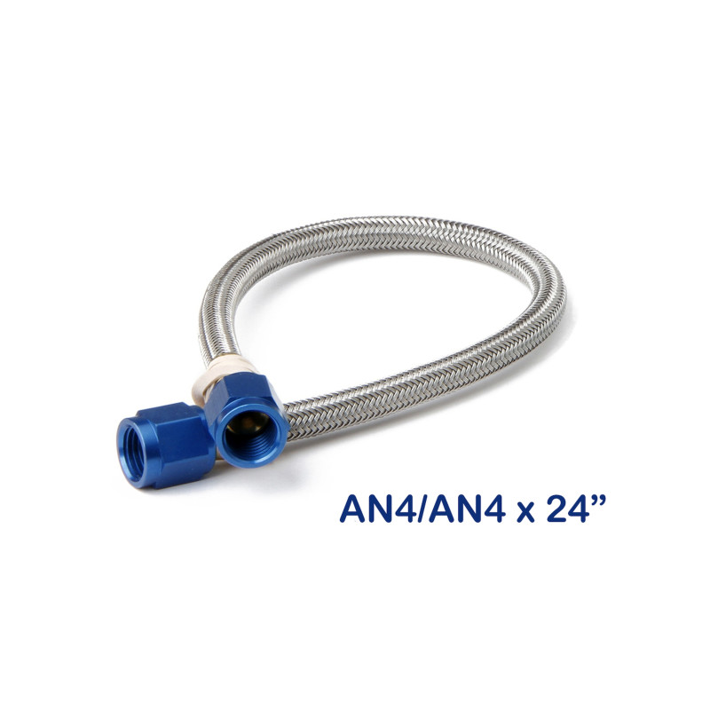 Manguera trenzada de acero inoxidable -4AN - longitud 2 ft (61 cm) - racores azules