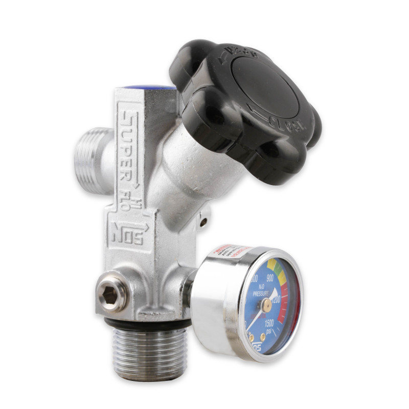 Robinet de bouteille nitro Super Hi-Flo avec manomètre à cadran bleu - bouteilles 5 lb et plus